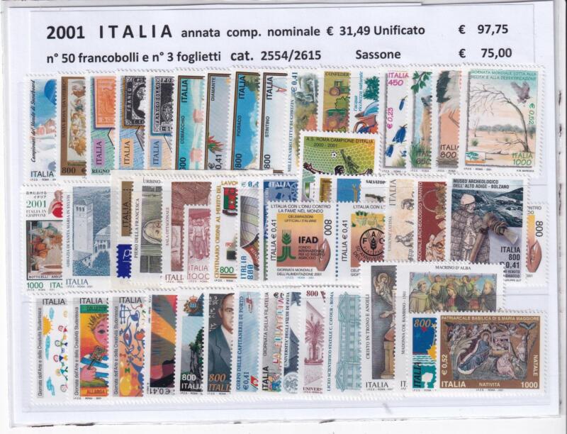 Francobolli nuovi Italia: annata completa 2001 con foglietti