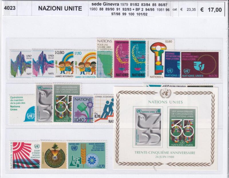 Francobolli e Foglietto Nazioni Unite Sede Ginevra - Anni 1979 1980 1981