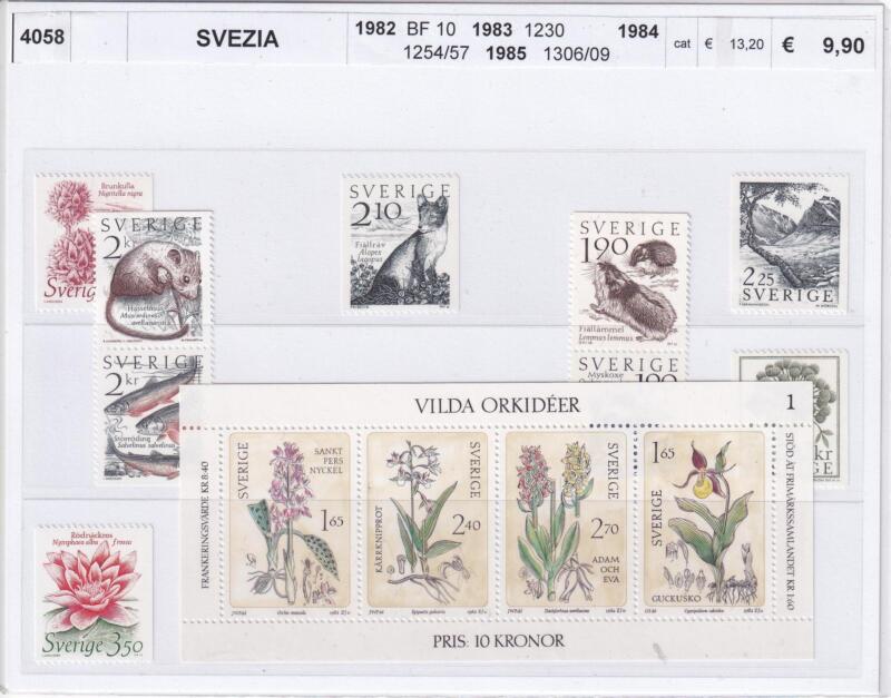 Francobolli e Foglietto Svezia - Anni 1982, 1983, 1984, 1985 Flora Fauna