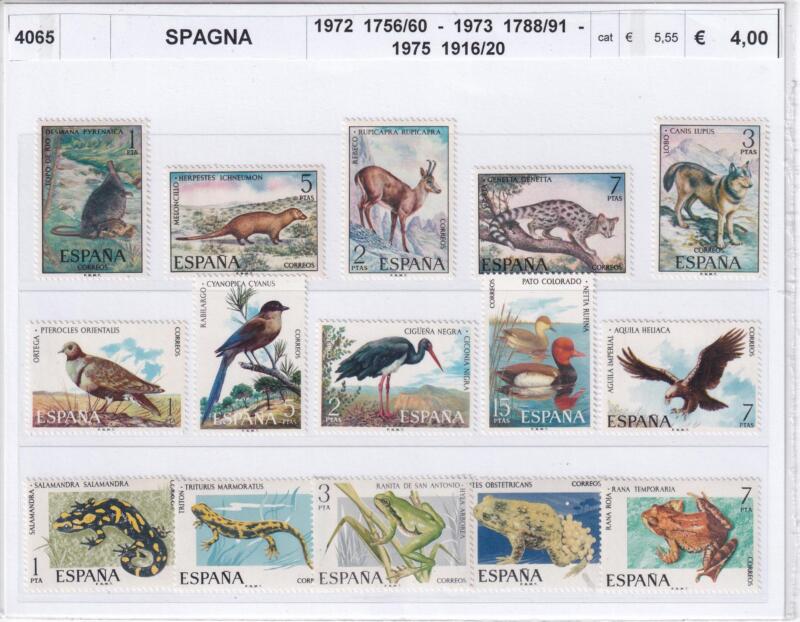 Francobolli Spagna - Anni 1972, 1973, 1975 Fauna Uccelli