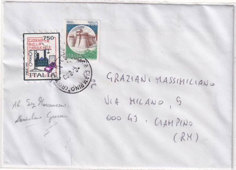 Busta affrancata con chiudilettera annullata e viaggiata