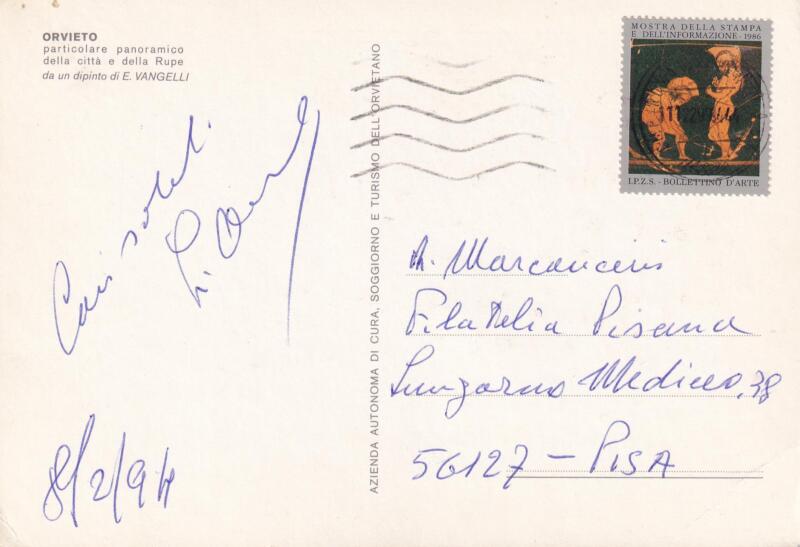 Cartolina affrancata con chiudilettera annullata e viaggiata