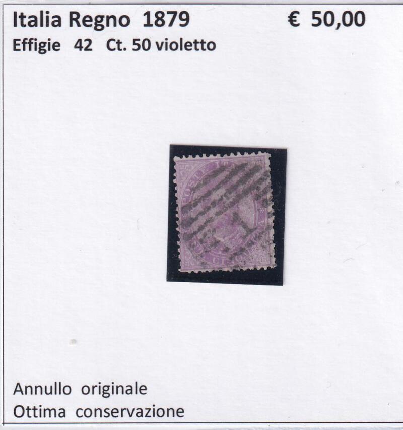 Francobollo Regno d'Italia - Anno 1879 - Effigie Centesimi 50 Violetto