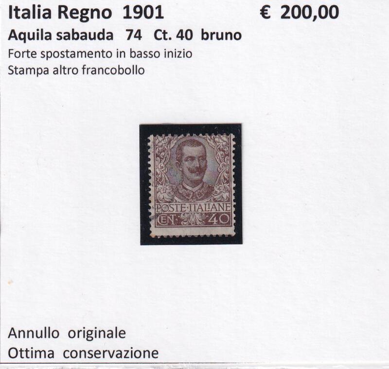 Francobollo Regno d'Italia - Anno 1901 - Aquila sabauda Centesimi 40 Bruno