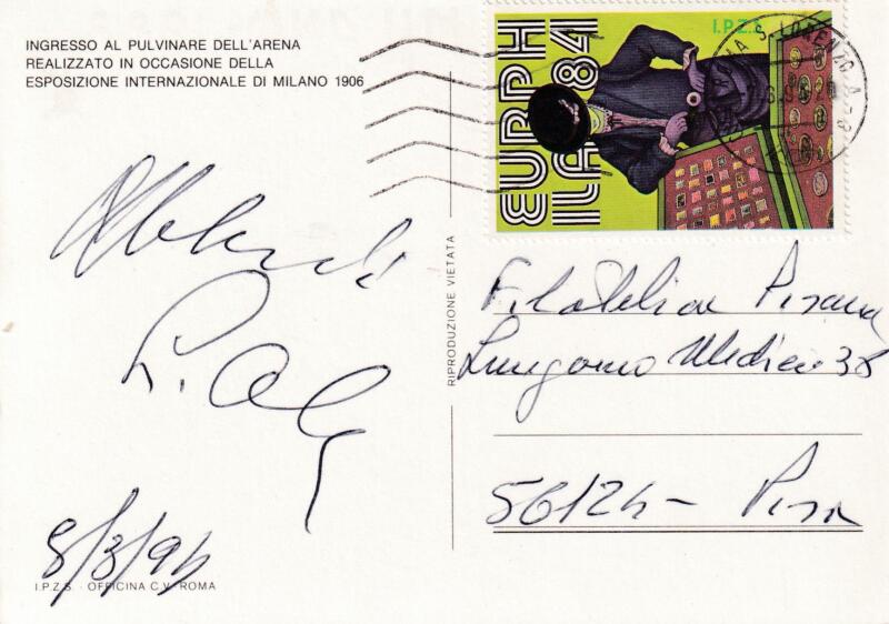 Cartolina affrancata con chiudilettera annullata e viaggiata