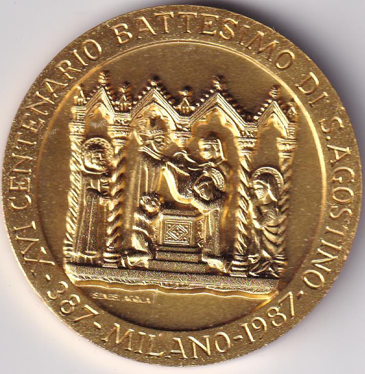 Medaglia Battesimo Sant’Agostino Milano 1987 - Diam. 60 similoro Opus Senesi Acqua