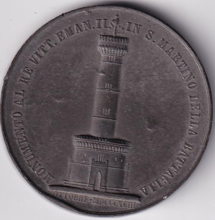 Medaglia Ossario Solferino San Martino Ottobre 1893 Monumento al Re Vittorio Emanuele II In S. Martino della Battaglia - Diam. 60 Fusione mistura Opus L. Ciocchetti