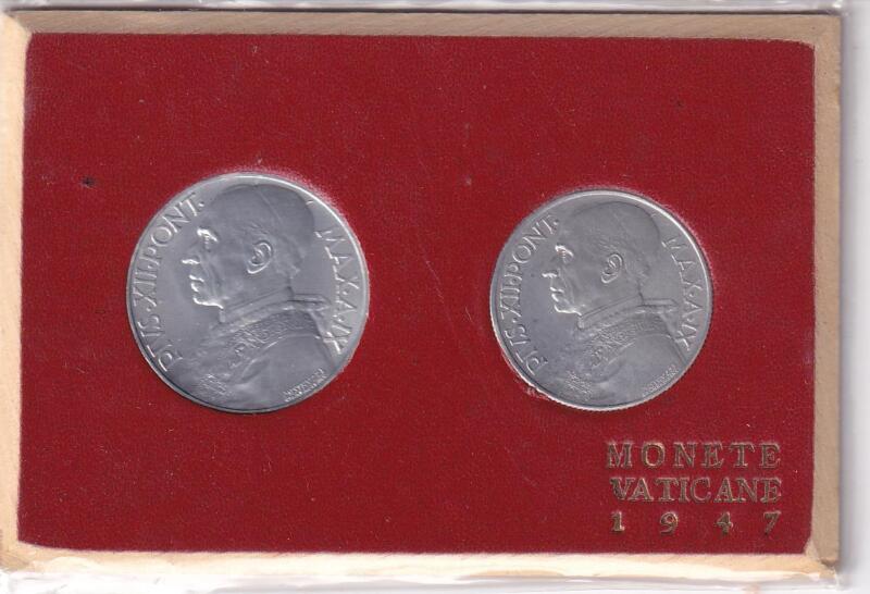 Monete Vaticano 1947 Serie Lire 5 e Lire 10 Pio XII