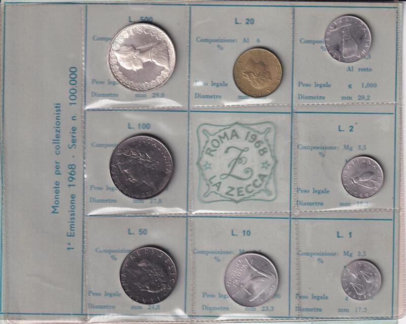 Monete Italia – Serie divisionale fior di conio – Anno 1968