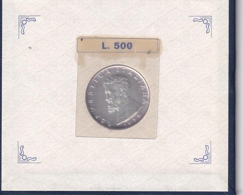 Moneta commemorativa Italia Repubblica Lire 500 Cinquecentesimo Anniversario nascita Michelangelo Buonarroti Anno 1975 FDC