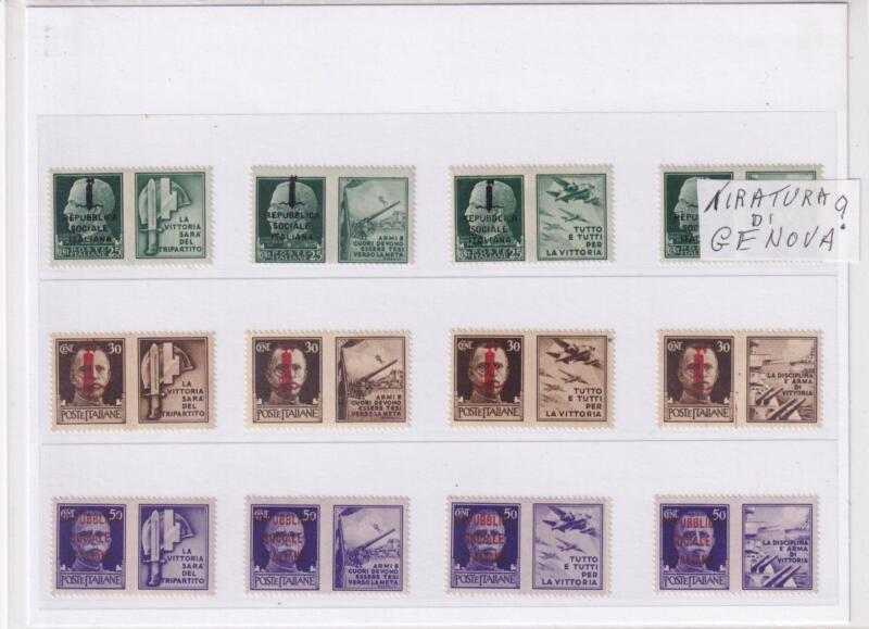 Francobolli Repubblica Sociale Italiana Anno 1944 Serie Propaganda di Guerra Soprastampati Fascetto (cat. n. 1-12)