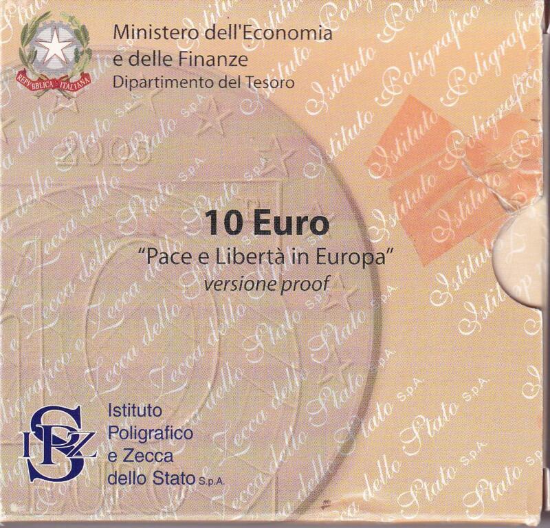 Moneta commemorativa Italia Repubblica Euro 10,00 Pace e libertà in Europa Anno 2005 Proof