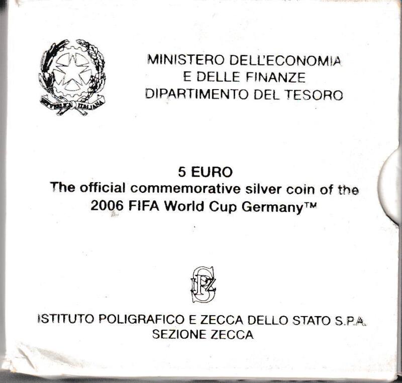 Moneta commemorativa Italia Repubblica Euro 5,00 2006 FIFA World Cup Germany Anno 2005