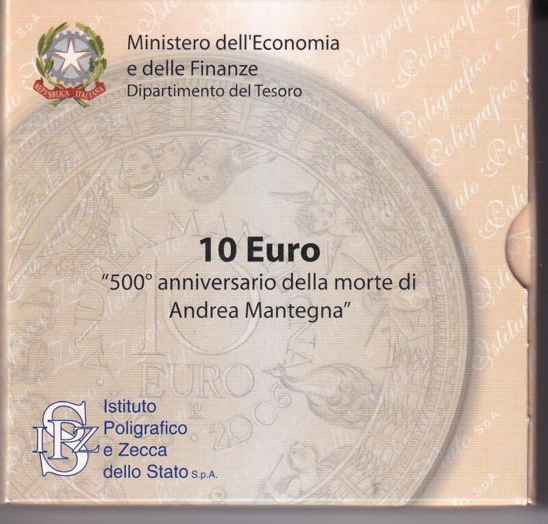 Moneta commemorativa Italia Repubblica Euro 10,00 Cinquecentesimo Anniversario morte Andrea Mantegna Anno 2006 Proof