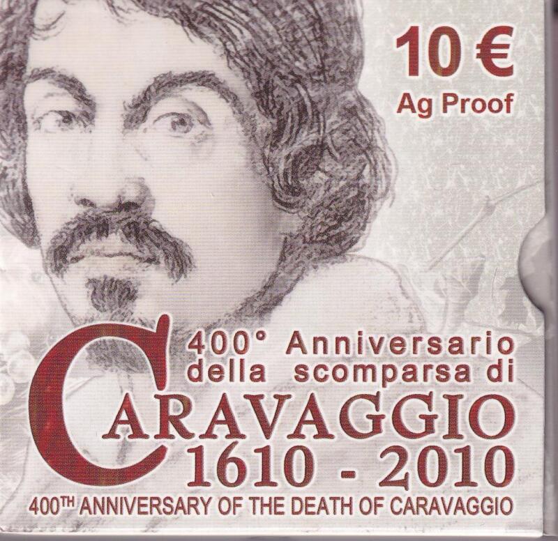 Moneta commemorativa Italia Repubblica Euro 10,00 Quattrocentesimo Anniversario della Scomparsa di Caravaggio Anno 2010 Proof