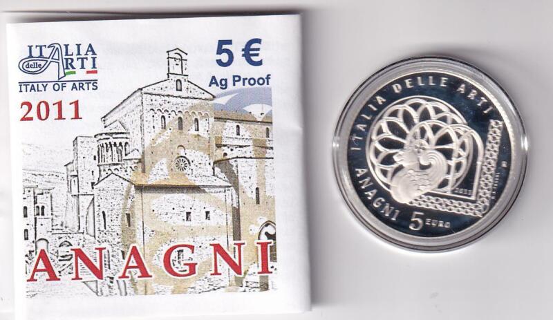 Moneta commemorativa Italia Repubblica Euro 5,00 Italia delle Arti – Anagni Anno 2011 Proof