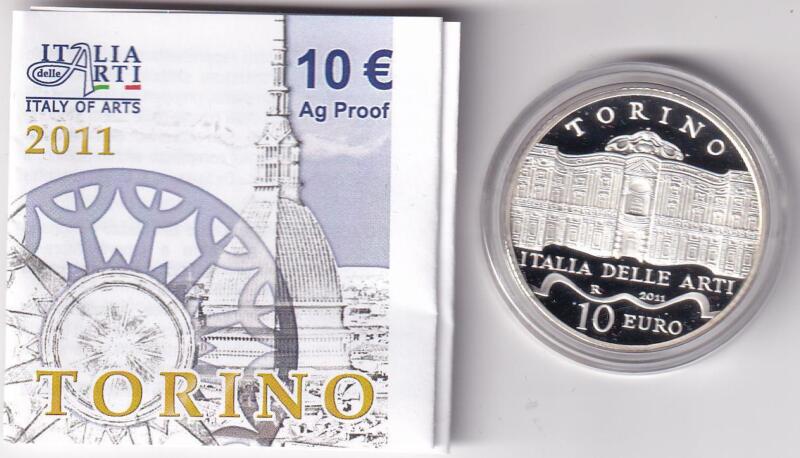 Moneta commemorativa Italia Repubblica Euro 10,00 Italia delle Arti - Torino Anno 2011 Proof