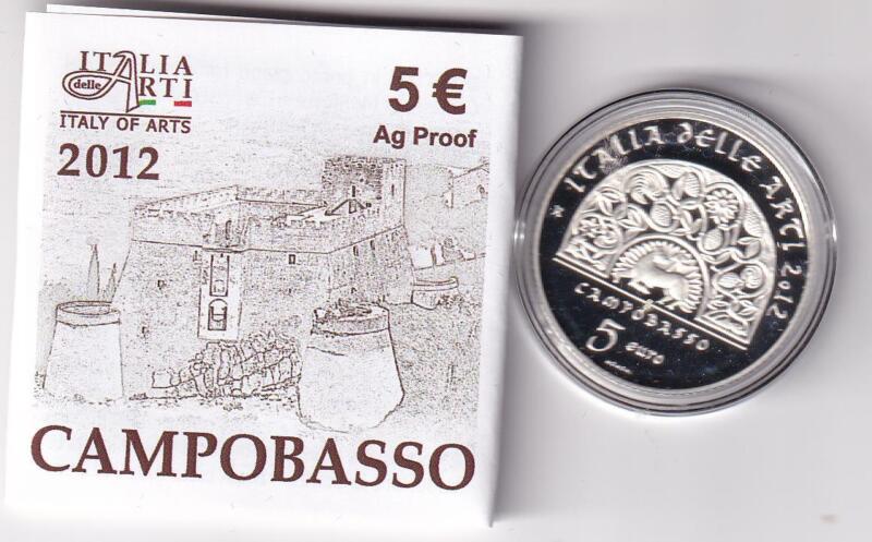 Moneta commemorativa Italia Repubblica Euro 5,00 Italia delle Arti – Campobasso Anno 2012 Proof