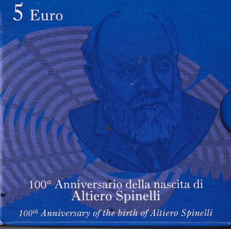 Moneta commemorativa Italia Repubblica Euro 5,00 Centesimo anniversario nascita Altiero Spinelli . anno 2007