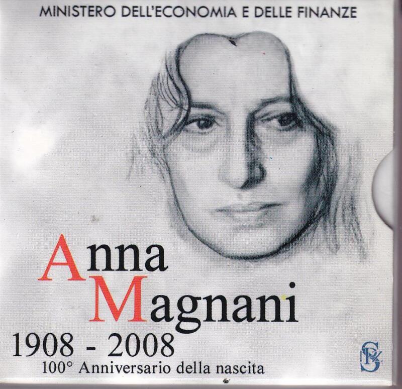 Moneta commemorativa Italia Repubblica Euro 5,00 1908-2008 Centenario nascita Anna Magnani Anno 2008 Proof