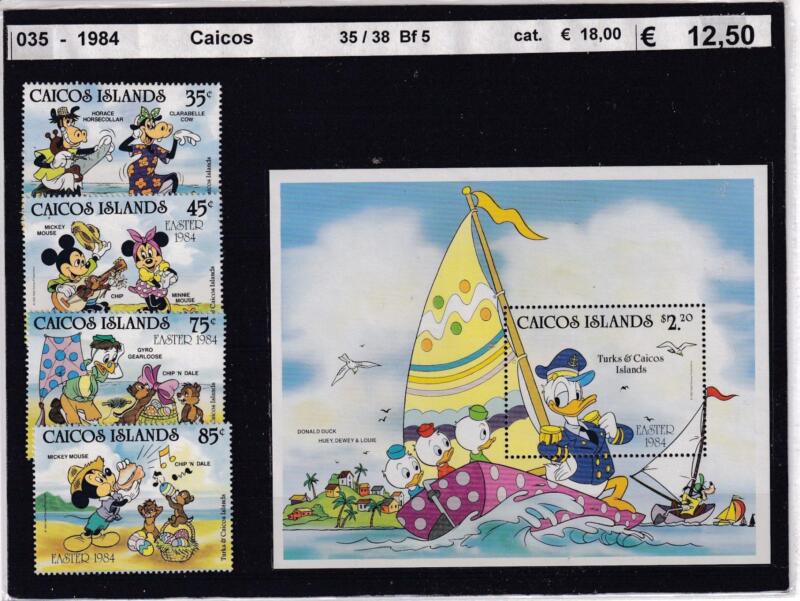 Francobolli e Foglietto Caicos - Turks & Caicos anno 1984 – Tematica Disney Pasqua 1984