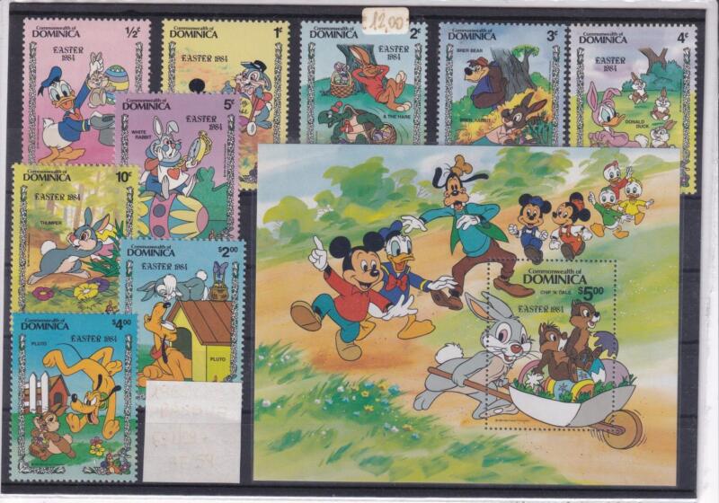 Francobolli e Foglietto Dominica anno 1984 – Tematica Disney Pasqua 1984