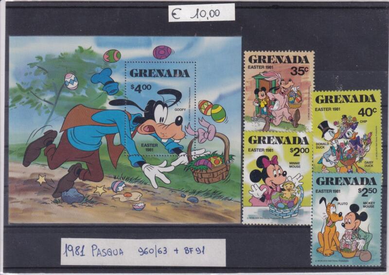 Francobolli e Foglietto Granada anno 1981 – Tematica Disney Pasqua 1981