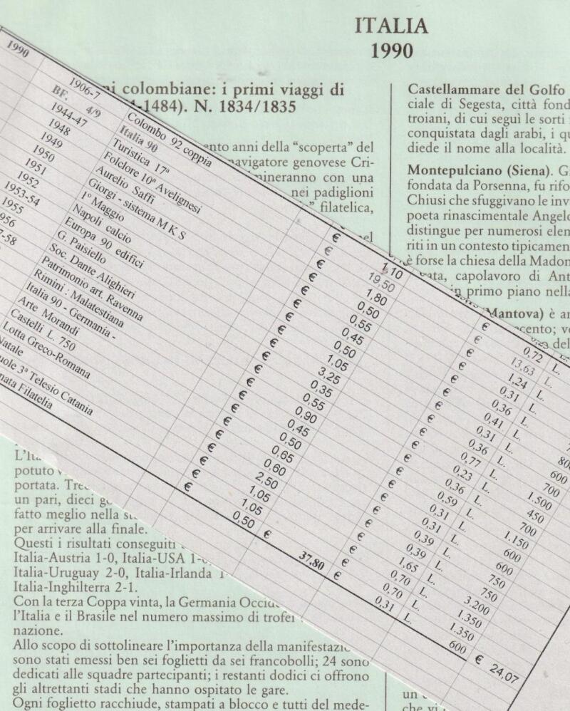 Francobolli Italia Repubblica Anno 1990 annata completa  27 francobolli e 6 foglietti montata su fogli Marini King Versione Classica