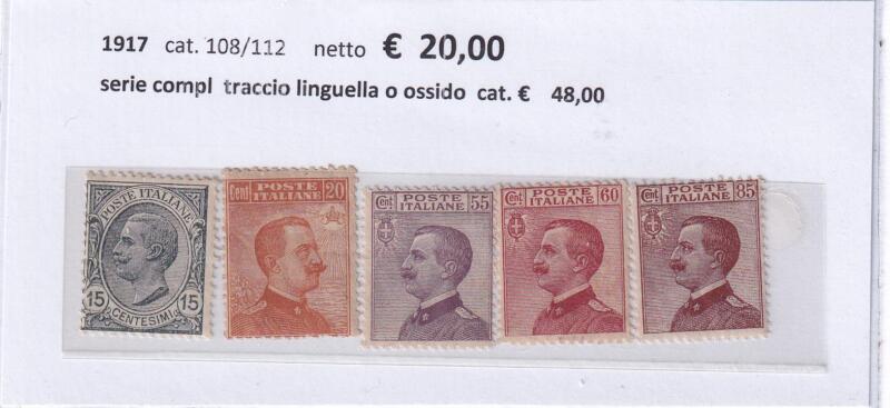 Francobolli Regno d’Italia Anno 1917 Serie ordinaria Michetti (cat. n. 108-112)