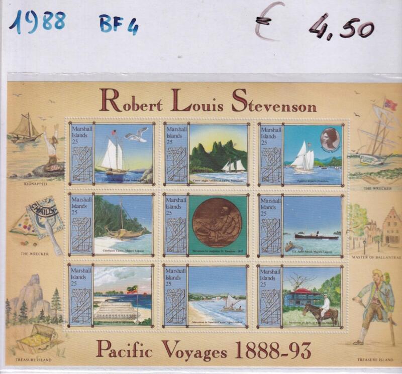 Foglietto Marshall Islands anno 1988 Robert Lewis Stevenson Viaggi nel Pacifico