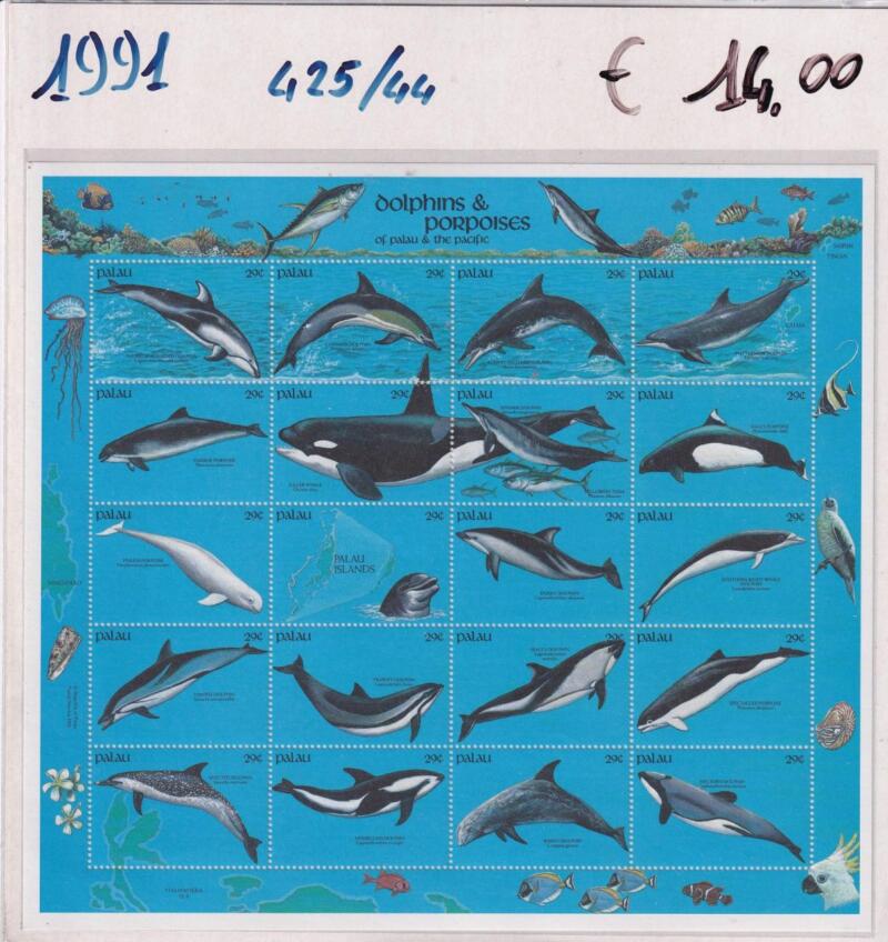 Minifoglio Palau anno 1991 Dolphins e Porpoises