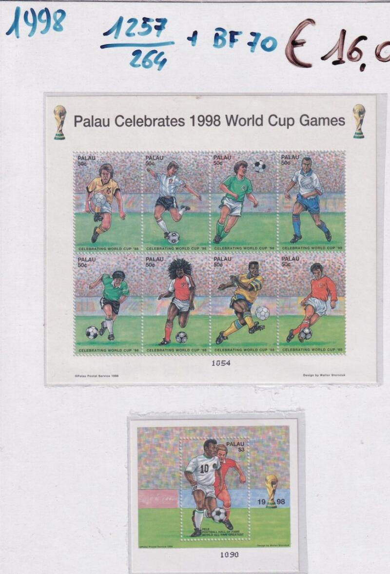 Minifoglio e Foglietto Palau anno 1998 Mondiali di Calcio