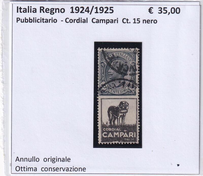 Francobollo Regno d’Italia – Pubblicitari Cordial Campari Anno 1924 Centesimi 15 nero