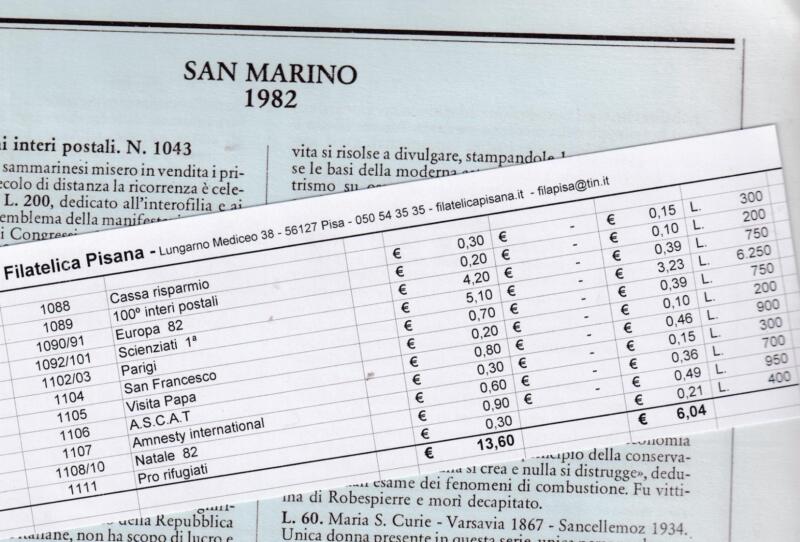 Francobolli San Marino 1982 annata completa  23 francobolli montata su fogli Marini King Versione classica