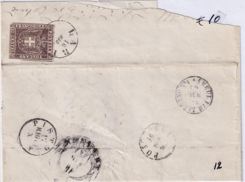 Francobollo Granducato di Toscana – Anno 1860 Centesimi 10 bruno (cat. n. 19)