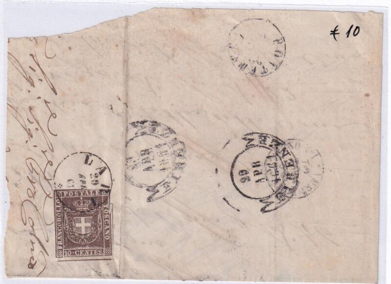 Francobollo Granducato di Toscana – Anno 1860 Centesimi 10 bruno (cat. n. 19)