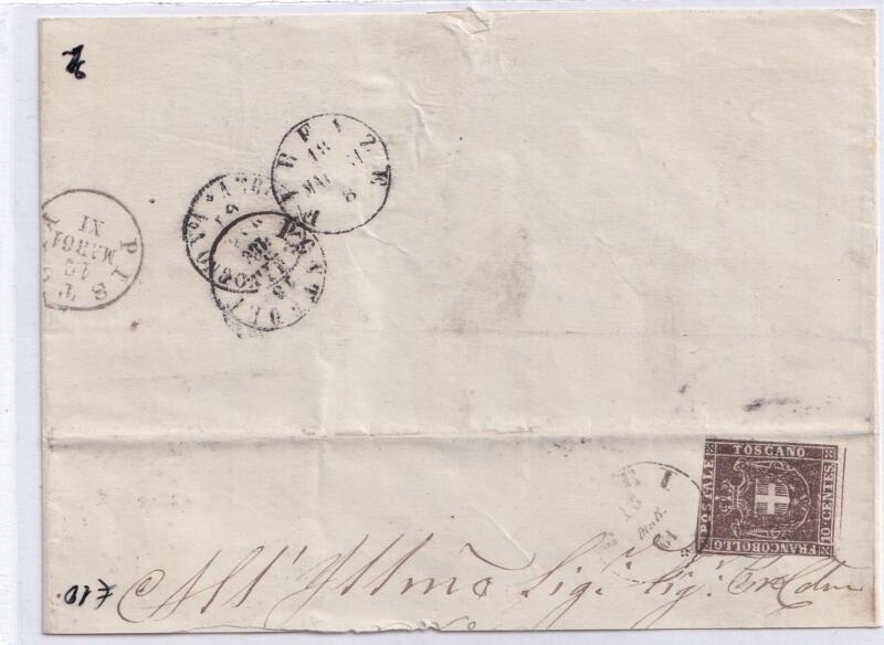 Francobollo Granducato di Toscana – Anno 1860 Centesimi 10 bruno (cat. n. 19)