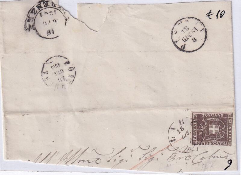 Francobollo Granducato di Toscana – Anno 1860 Centesimi 10 bruno (cat. n. 19)