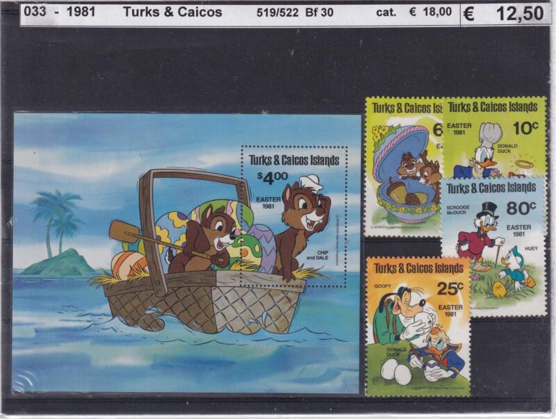 Francobolli e Foglietto Turks e Caicos anno 1981 - Tematica Disney Pasqua 1981
