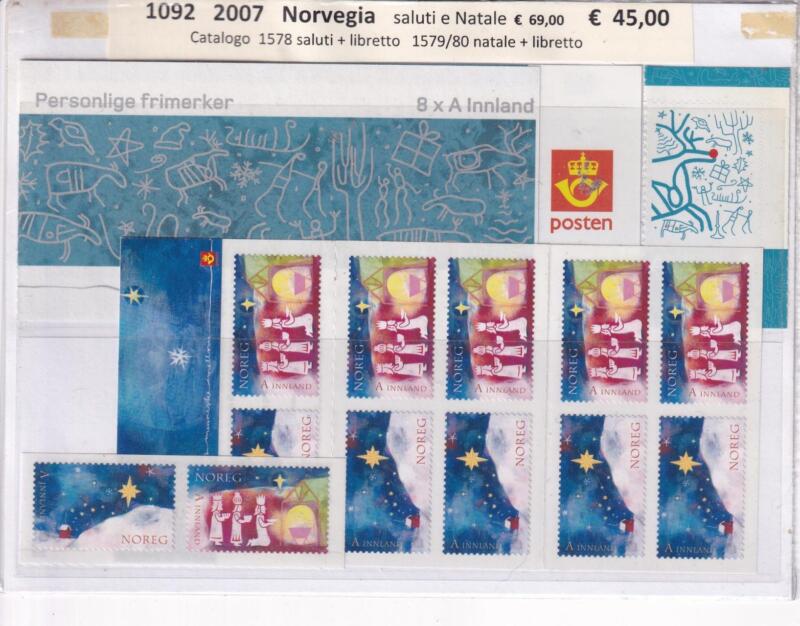 Francobolli e Libretti Norvegia Anno 2007 Saluti (cat. n. 1578) + Libretto, Natale (cat. n. 1579-1580) + Libretto