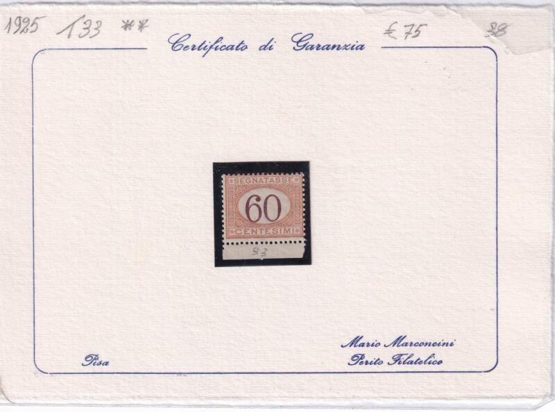 Francobollo Regno d’Italia Anno 1925 Segnatasse Centesimi 60 arancio e bruno (cat. n. 33)
