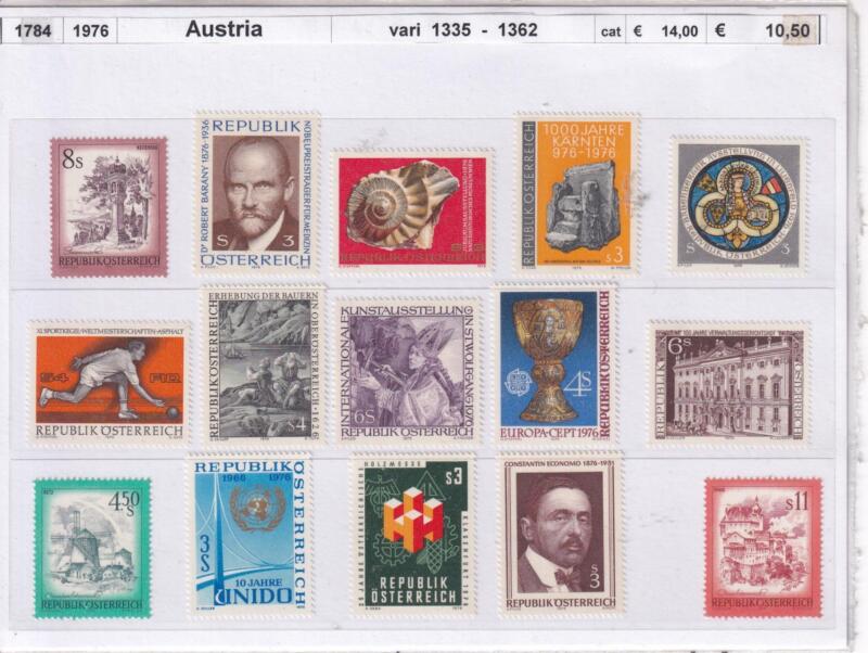 Francobolli Austria Anno 1976 Tematiche Personaggi Illustri, Monumenti e Vedute, Sport, Europa, Quadri