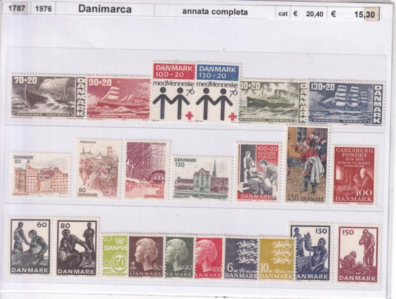 Francobolli Danimarca Anno 1976 Annata completa Tematiche Personaggi Illustri, Monumenti e Vedute, Navi