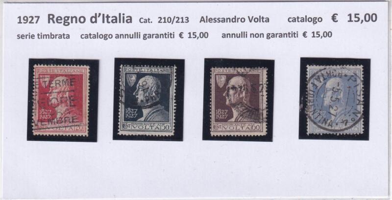 Francobolli Regno d’Italia Anno 1927 Serie completa Volta (cat. n. 210-213)