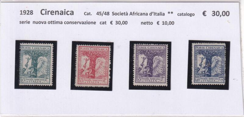 Francobolli Colonie Italiane Cirenaica Anno 1928 Serie completa Società Africana d'Italia (cat. n. 45-48)
