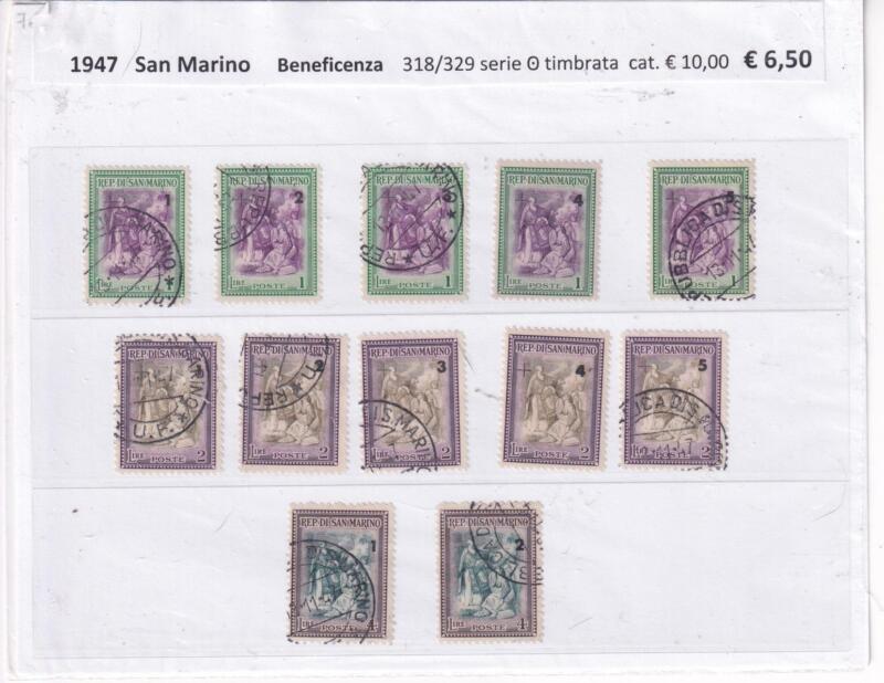 Francobolli San Marino Anno 1947 Serie completa Beneficenza (cat. n. 318-329)