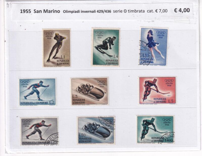 Francobolli San Marino Anno 1955 Serie completa Olimpiadi Invernali Cortina d’Ampezzo 1956 (cat. n. 428-436)