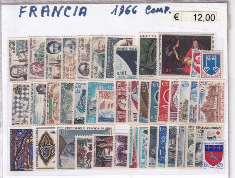 Francobolli Francia Anno 1966 Annata completa Tematiche Arte, Quadri, Monumenti e Vedute, Personaggi Illustri, Croce Rossa