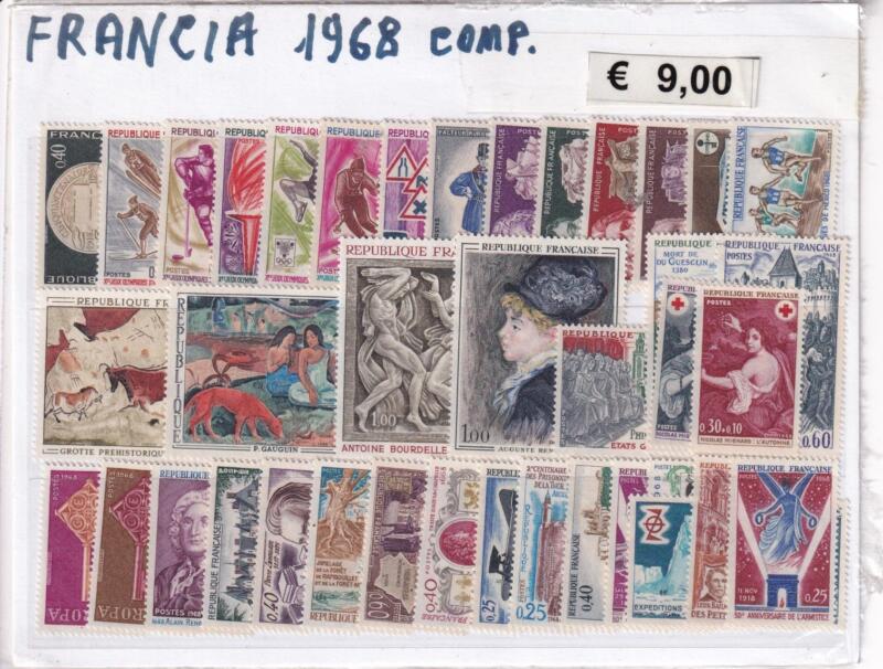 Francobolli Francia Anno 1968 Annata completa Tematiche Arte, Quadri, Monumenti e Vedute, Personaggi Illustri, Croce Rossa