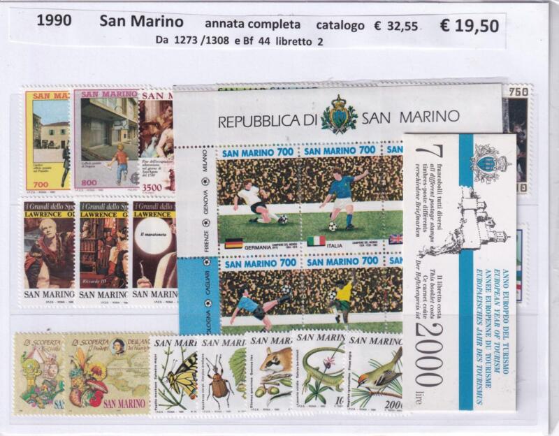 Francobolli Foglietto e Libretto San Marino Annata completa 1990